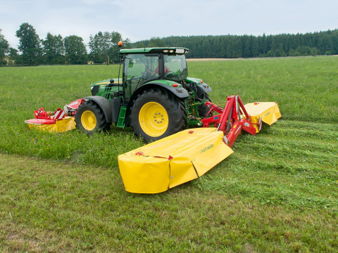 Pottinger mower combination for clean cut stubble. Mower Conditioners are available from John Deere and Pottinger
